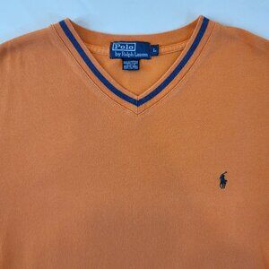 Polo Ralph Lauren Men’s L V-Neck Short Sleeve Pique Cotton Shirt Y2K Made in USA